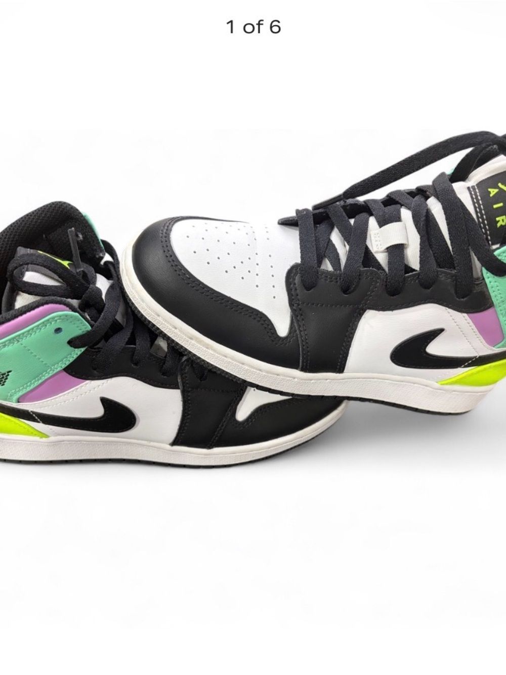 Jordan Kids High-Top Sneakers in Black, White, Mint, Purple & Neon Yellow